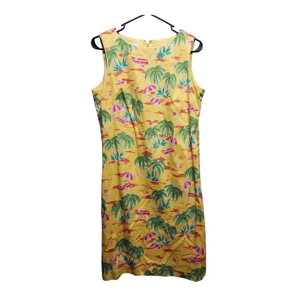 🔥 Talbots Women's Size 10 Yellow Tropical Palm Tree Sheath Dress – Sleeveless B - Picture 1 of 8